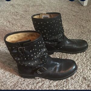 Frye Black Leather Boots with Stud Accents